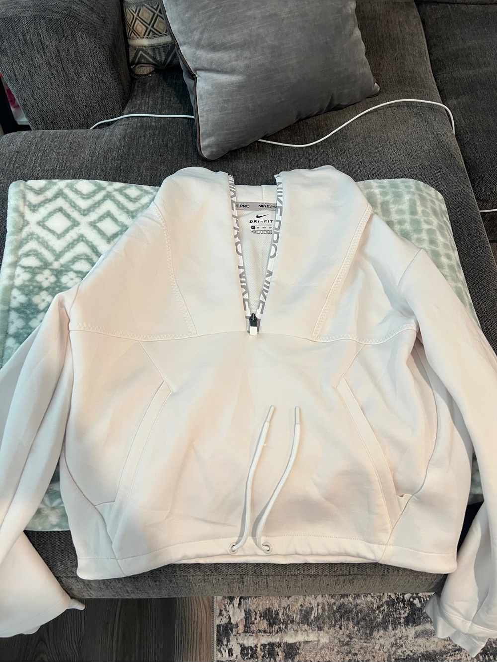 Nike White Pullover Hoodie with Branded Trim